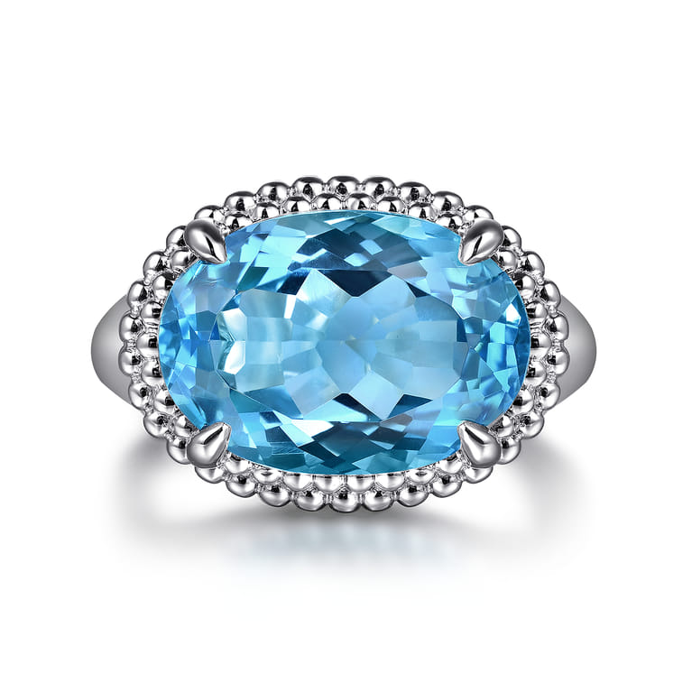 925 Sterling Silver Bujukan Blue Topaz Signet Ring - Shot 1
