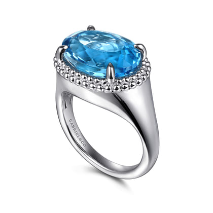 925 Sterling Silver Bujukan Blue Topaz Signet Ring