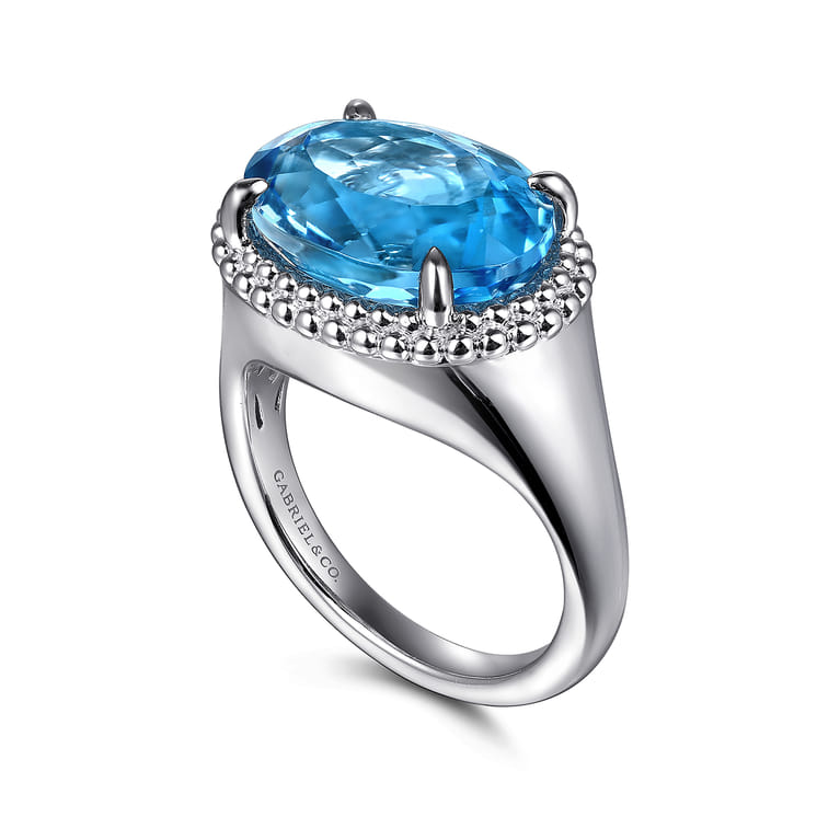 925 Sterling Silver Bujukan Blue Topaz Signet Ring - Shot 3