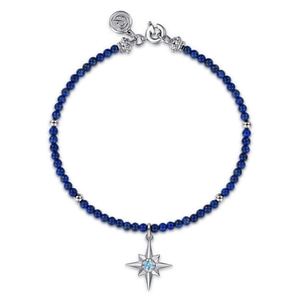 925 Sterling Silver Bujukan Blue Topaz Starburst and Lapis Bracelet