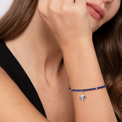 925 Sterling Silver Bujukan Blue Topaz Starburst and Lapis Bracelet