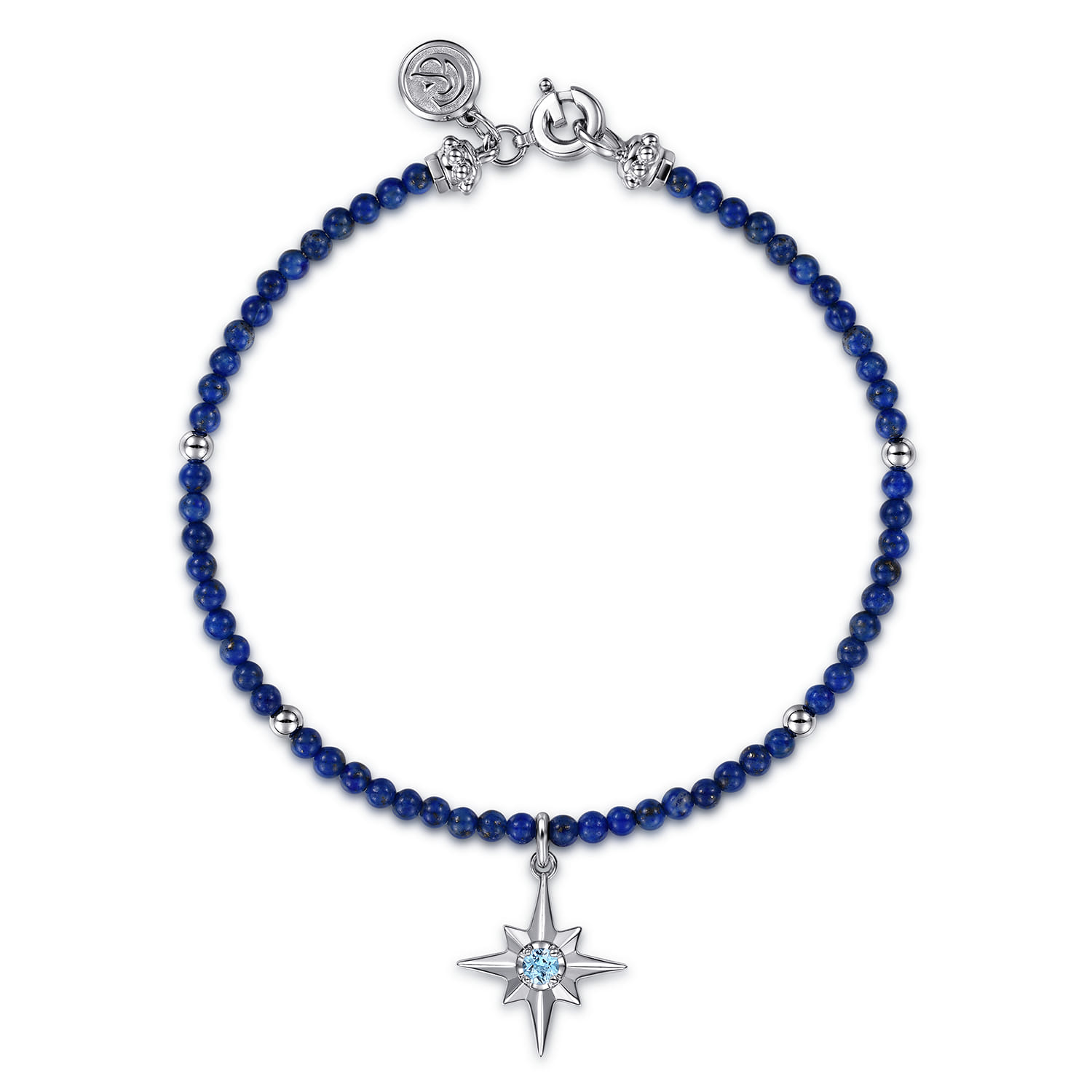925 Sterling Silver Bujukan Blue Topaz Starburst and Lapis Bracelet - Shot 1
