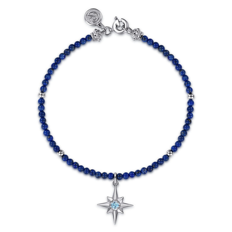 925 Sterling Silver Bujukan Blue Topaz Starburst and Lapis Bracelet - Shot 1