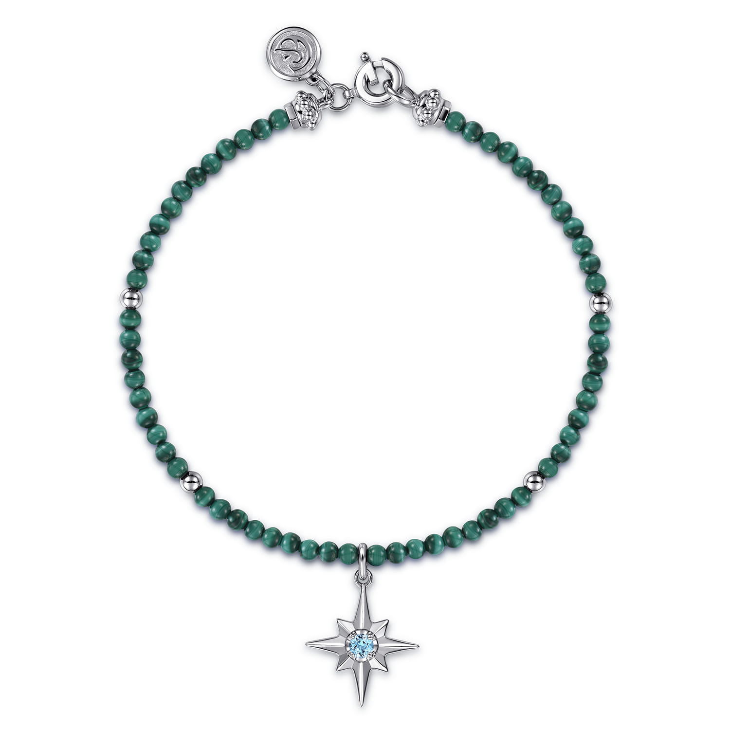 925 Sterling Silver Bujukan Blue Topaz Starburst and Malachite Bracelet - Shot 1