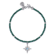 925 Sterling Silver Bujukan Blue Topaz Starburst and Malachite Bracelet