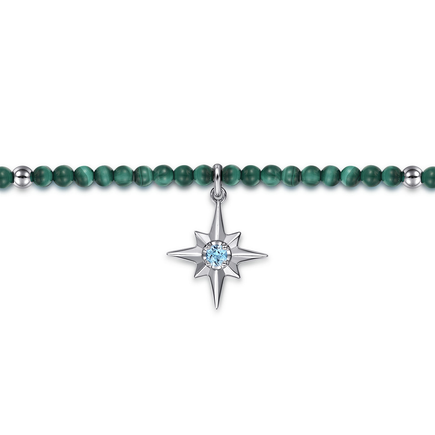 925 Sterling Silver Bujukan Blue Topaz Starburst and Malachite Bracelet - Shot 2
