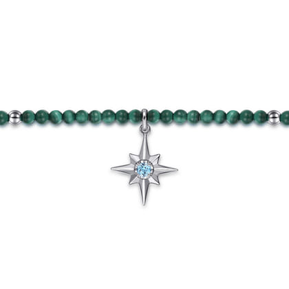 925 Sterling Silver Bujukan Blue Topaz Starburst and Malachite Bracelet