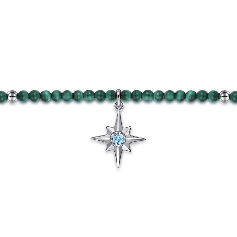 925 Sterling Silver Bujukan Blue Topaz Starburst and Malachite Bracelet - Shot 2