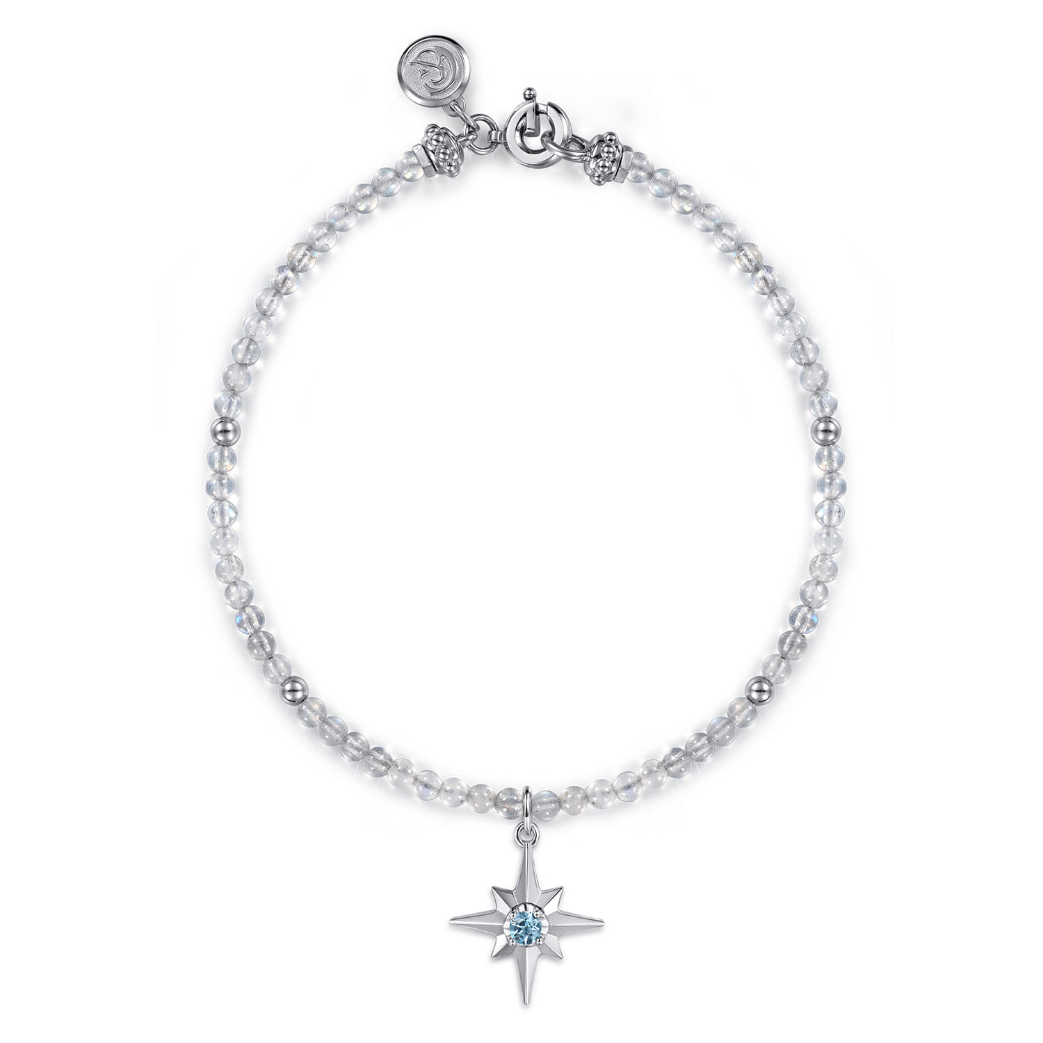 925 Sterling Silver Bujukan Blue Topaz Starburst and Moon Stone Bracelet - Shot 1
