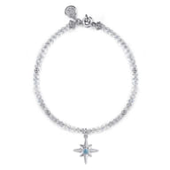 925 Sterling Silver Bujukan Blue Topaz Starburst and Moon Stone Bracelet