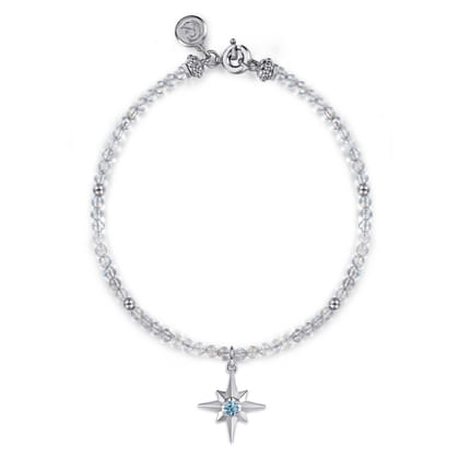 925 Sterling Silver Bujukan Blue Topaz Starburst and Moon Stone Bracelet