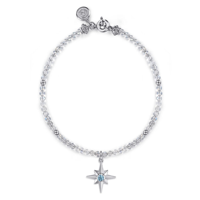 925 Sterling Silver Bujukan Blue Topaz Starburst and Moon Stone Bracelet - Shot 1