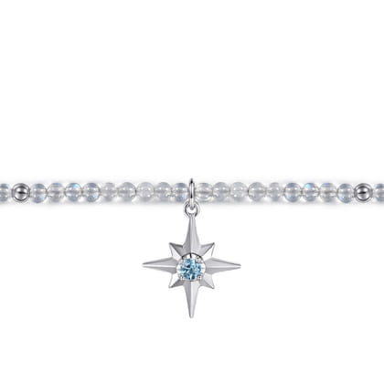 925 Sterling Silver Bujukan Blue Topaz Starburst and Moon Stone Bracelet