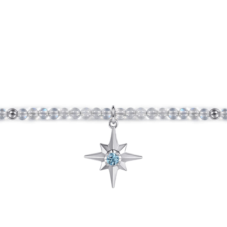 925 Sterling Silver Bujukan Blue Topaz Starburst and Moon Stone Bracelet - Shot 2