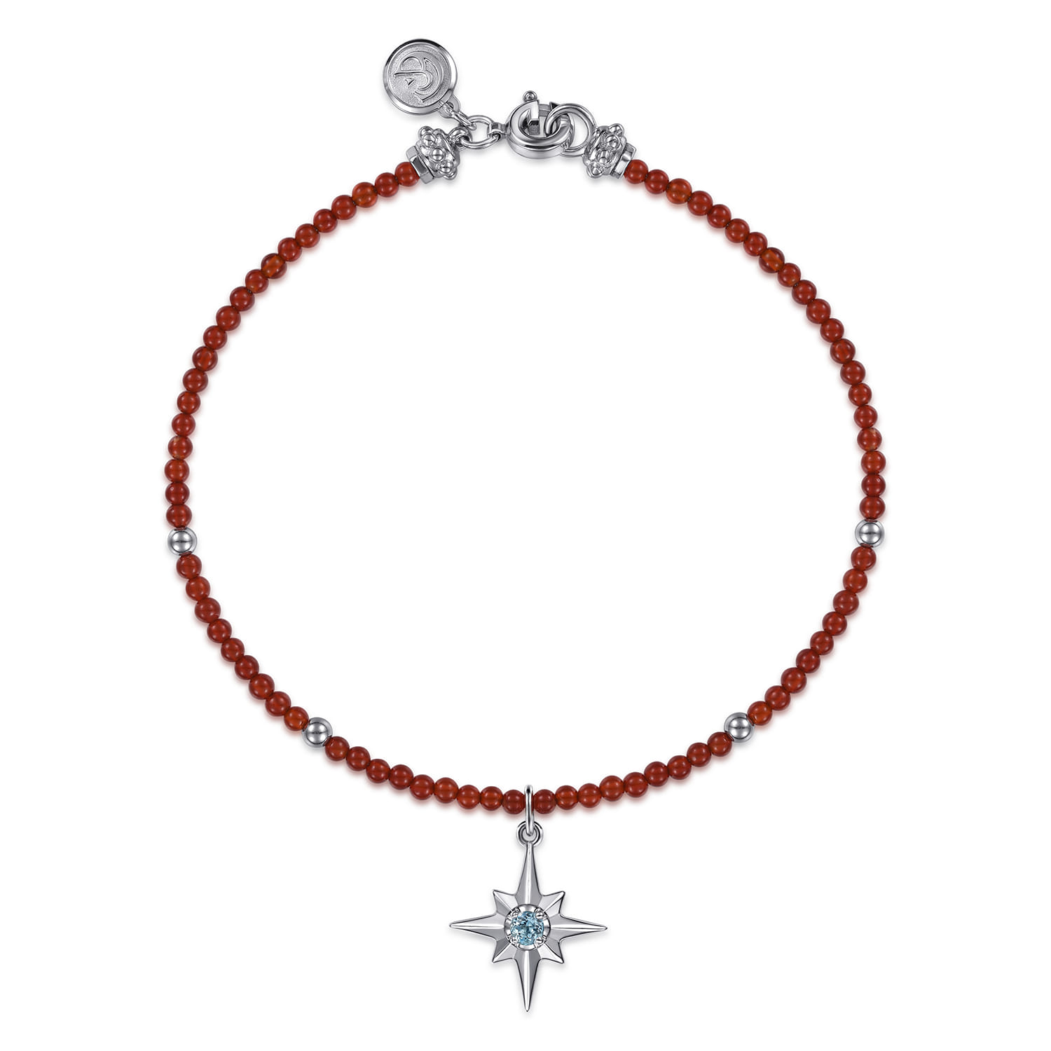 925 Sterling Silver Bujukan Blue Topaz Starburst and Red Agate Bracelet - Shot 1