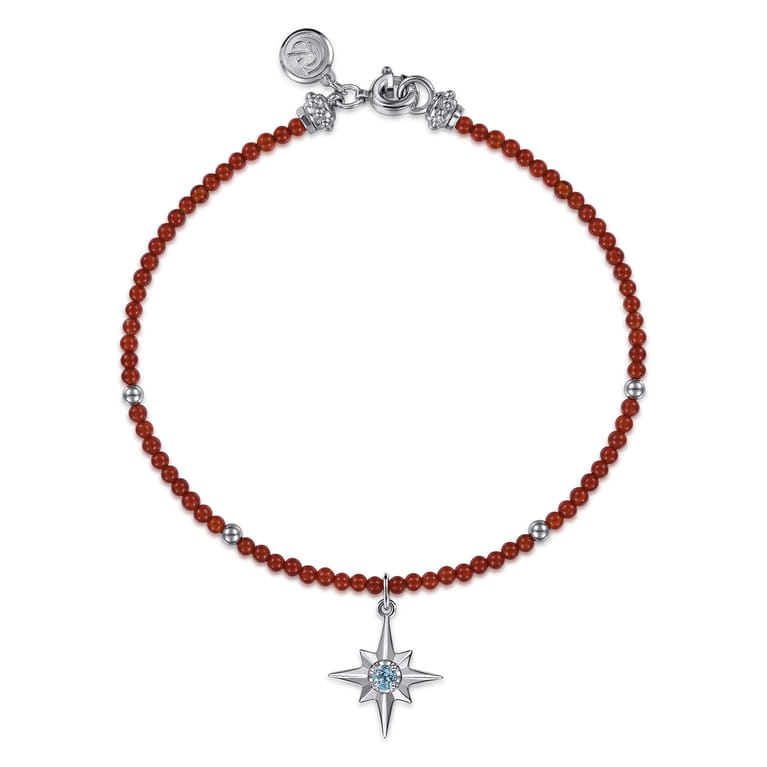 925 Sterling Silver Bujukan Blue Topaz Starburst and Red Agate Bracelet - Shot 1