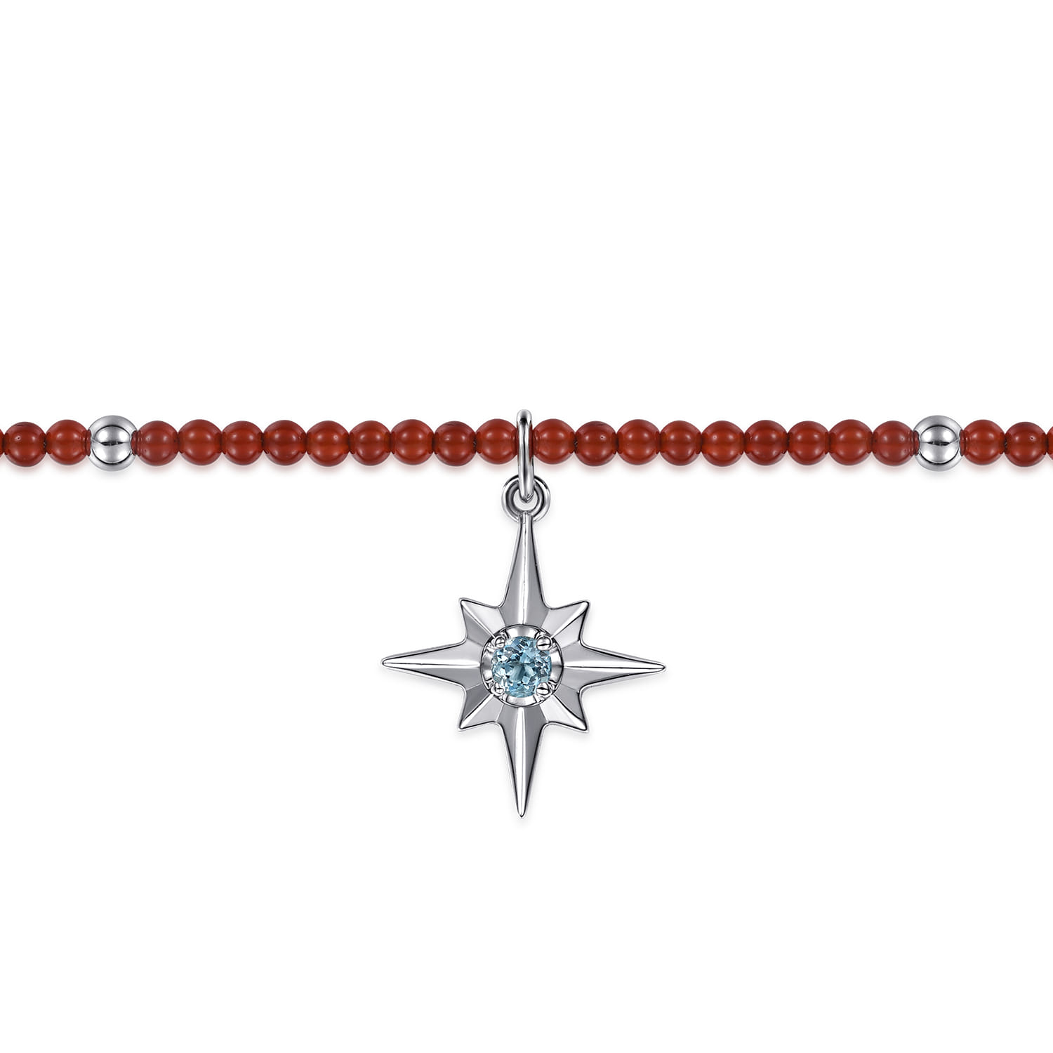 925 Sterling Silver Bujukan Blue Topaz Starburst and Red Agate Bracelet - Shot 2