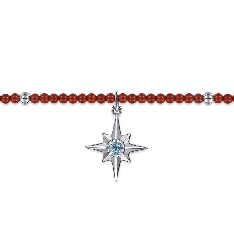 925 Sterling Silver Bujukan Blue Topaz Starburst and Red Agate Bracelet - Shot 2
