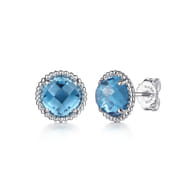 925 Sterling Silver Bujukan Blue Topaz Stud Earrings