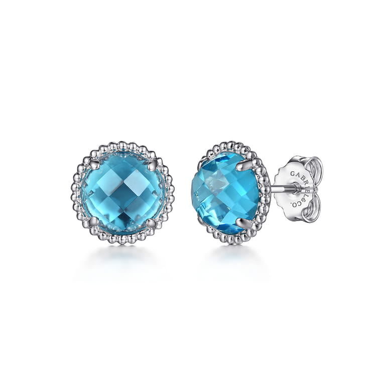 925 Sterling Silver Bujukan Blue Topaz Stud Earrings - Shot 1