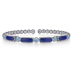 925 Sterling Silver Bujukan Blue Topaz and Lapis Split Bangle Bracelet