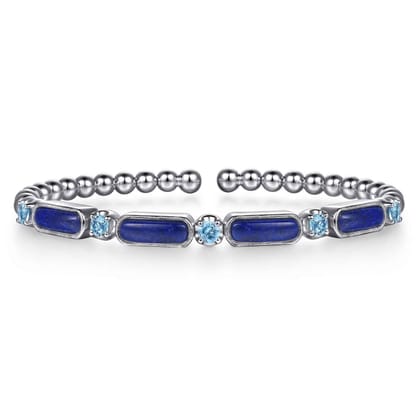 925 Sterling Silver Bujukan Blue Topaz and Lapis Split Bangle Bracelet