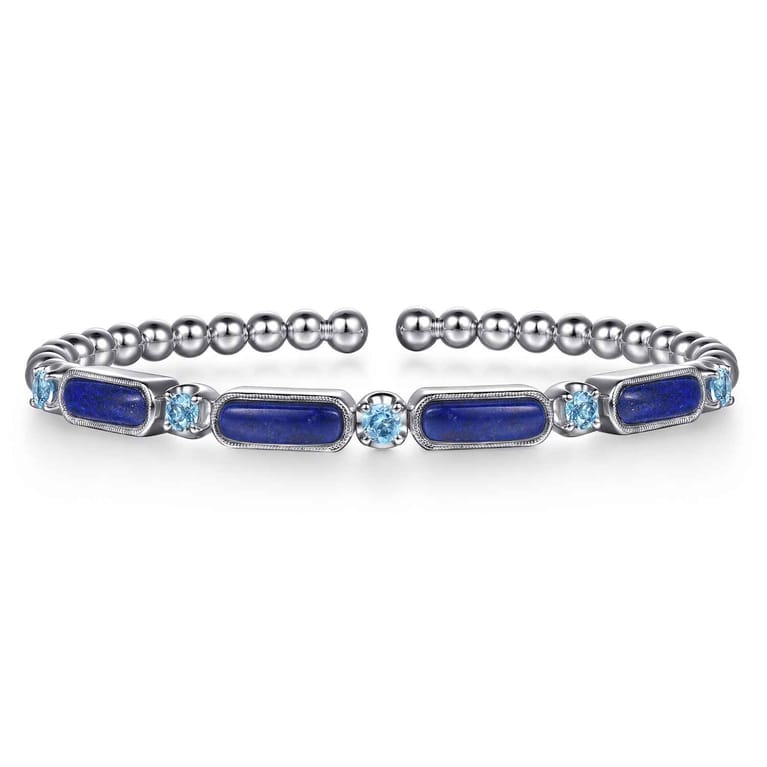 925 Sterling Silver Bujukan Blue Topaz and Lapis Split Bangle Bracelet - Shot 1