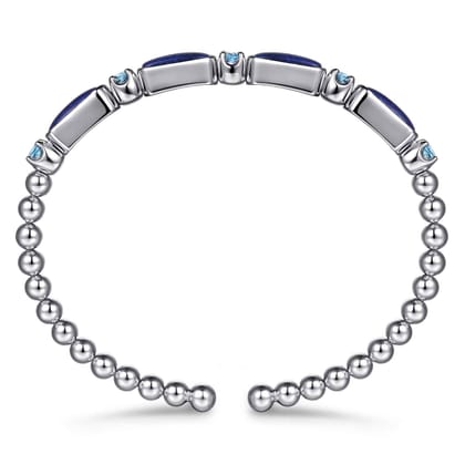 925 Sterling Silver Bujukan Blue Topaz and Lapis Split Bangle Bracelet