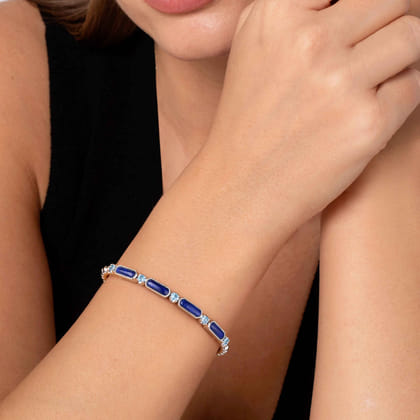 925 Sterling Silver Bujukan Blue Topaz and Lapis Split Bangle Bracelet