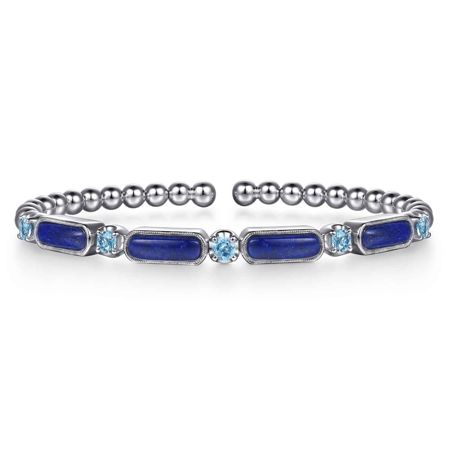 925 Sterling Silver Bujukan Blue Topaz and Lapis Split Bangle Bracelet - Shot 1