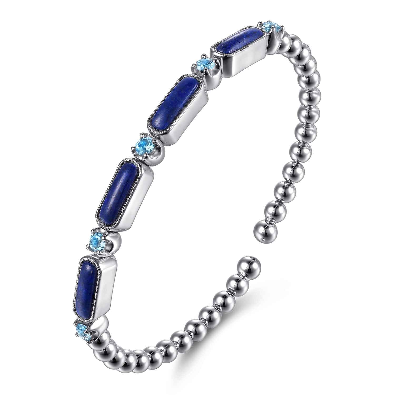925 Sterling Silver Bujukan Blue Topaz and Lapis Split Bangle Bracelet - Shot 2