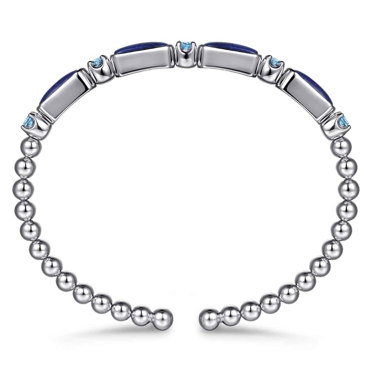 925 Sterling Silver Bujukan Blue Topaz and Lapis Split Bangle Bracelet - Shot 3