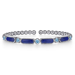 925 Sterling Silver Bujukan Blue Topaz and Lapis Split Bangle Bracelet