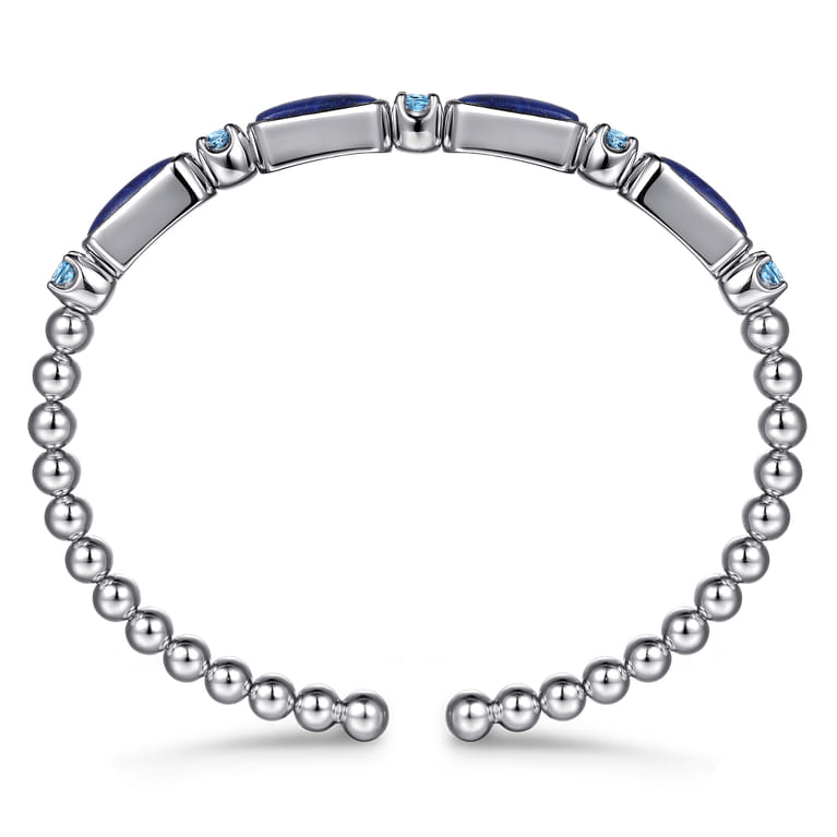 925 Sterling Silver Bujukan Blue Topaz and Lapis Split Bangle Bracelet - Shot 3
