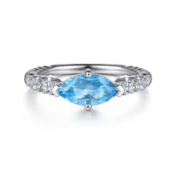 925 Sterling Silver Bujukan Blue Topaz and White Sapphire Ring