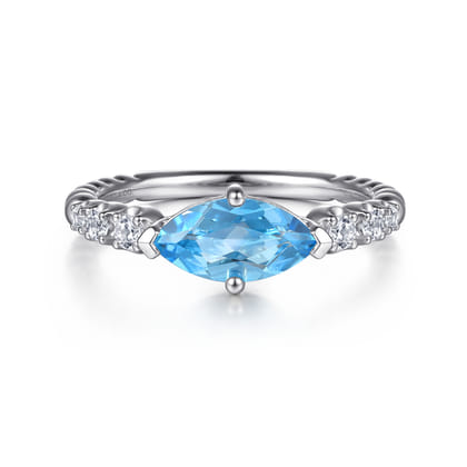 925 Sterling Silver Bujukan Blue Topaz and White Sapphire Ring