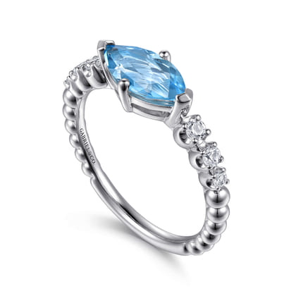 925 Sterling Silver Bujukan Blue Topaz and White Sapphire Ring
