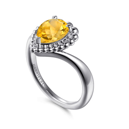 925 Sterling Silver Bujukan Citrine Chevron Ring