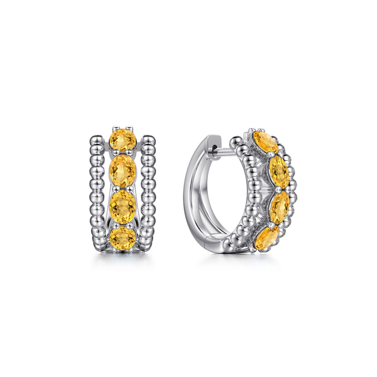 925 Sterling Silver Bujukan Citrine Huggie Earrings - Shot 1