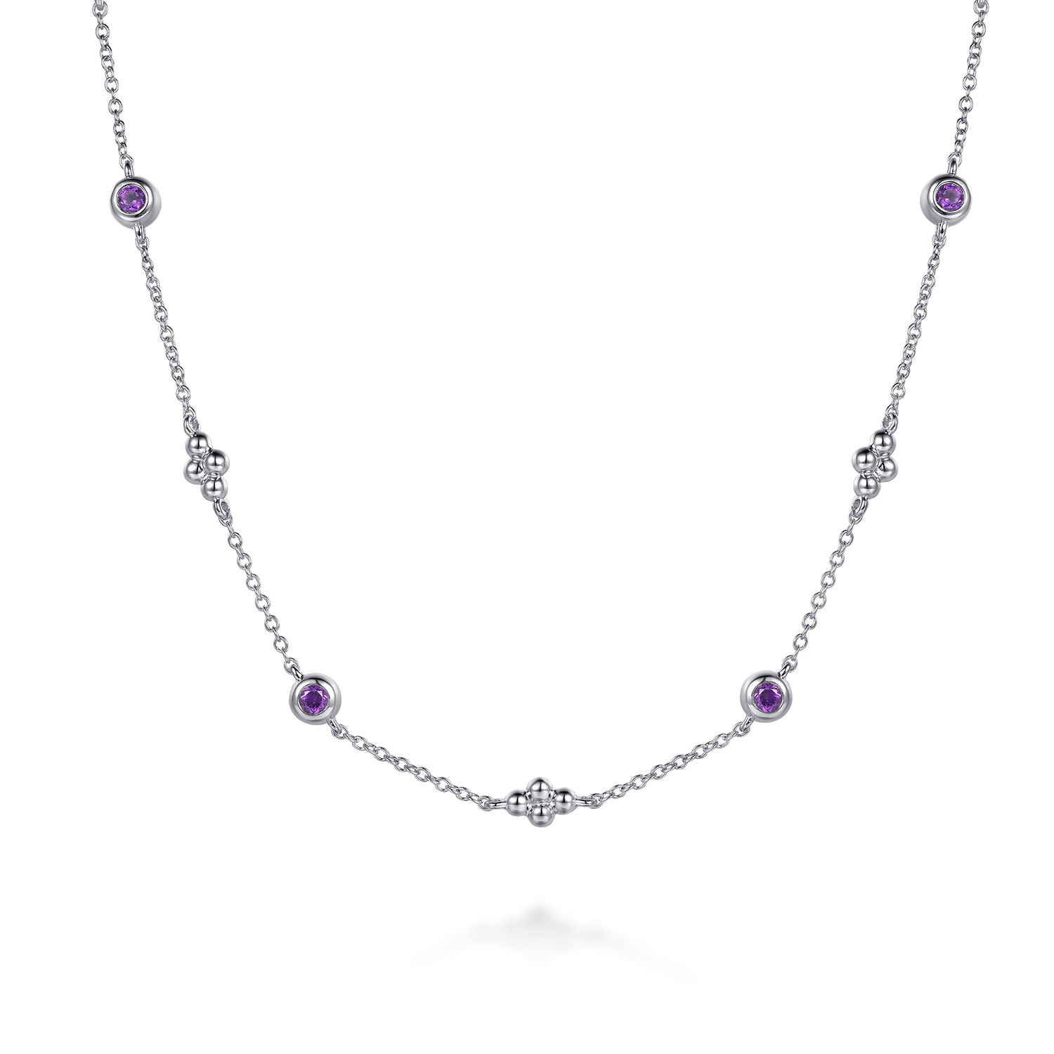 925 Sterling Silver Bujukan Clover Amethyst Station Necklace