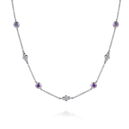 925 Sterling Silver Bujukan Clover Amethyst Station Necklace