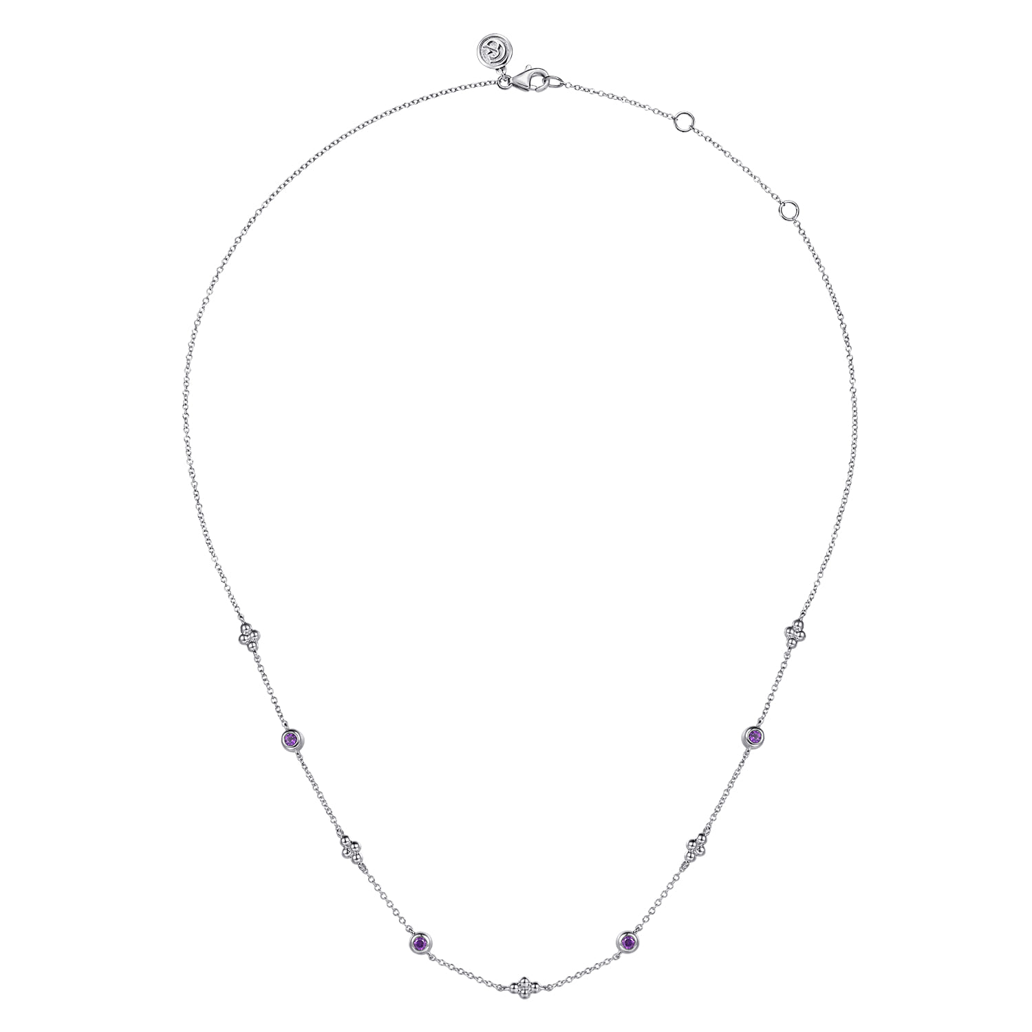 925 Sterling Silver Bujukan Clover Amethyst Station Necklace