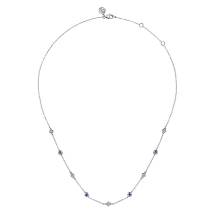 925 Sterling Silver Bujukan Clover Amethyst Station Necklace