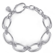 925 Sterling Silver Bujukan Clover Beaded Link Chain Bracelet
