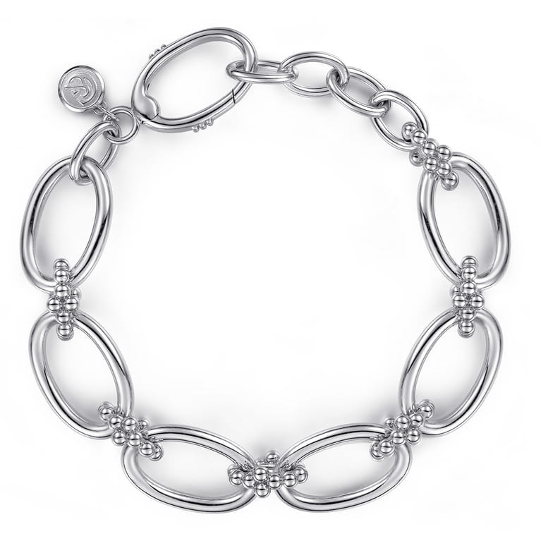 925 Sterling Silver Bujukan Clover Beaded Link Chain Bracelet - Shot 1