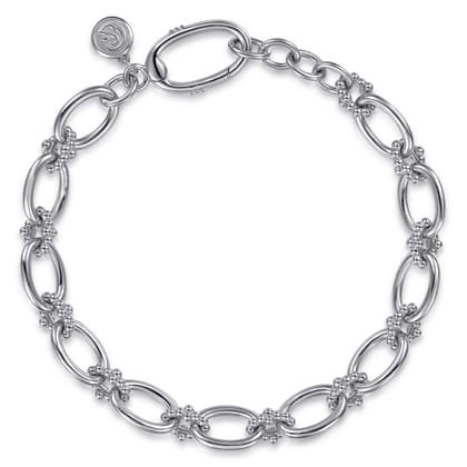 925 Sterling Silver Bujukan Clover Beaded Link Chain Bracelet