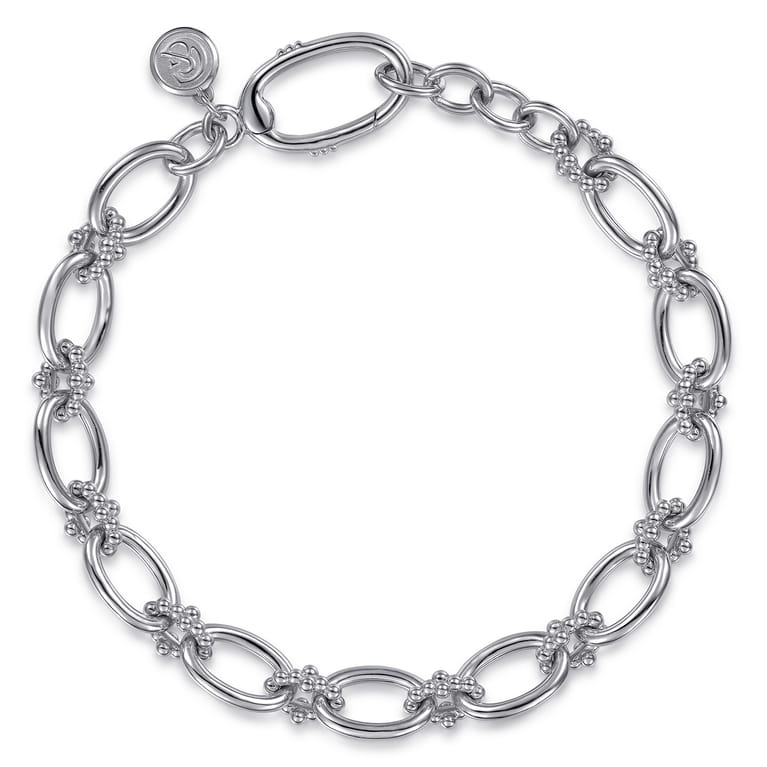 925 Sterling Silver Bujukan Clover Beaded Link Chain Bracelet - Shot 1