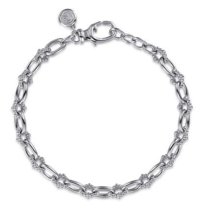 925 Sterling Silver Bujukan Clover Beaded Link Chain Bracelet