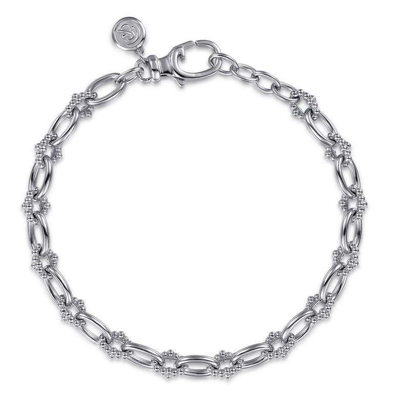 925 Sterling Silver Bujukan Clover Beaded Link Chain Bracelet - Shot 1