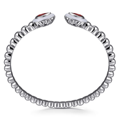 925 Sterling Silver Bujukan Cuff Bangle with White Enamel and Garnet